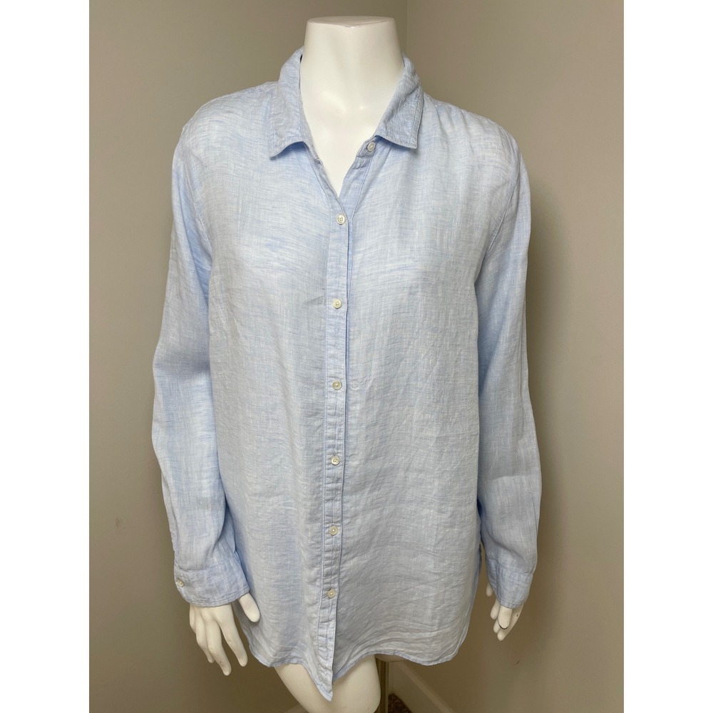 J.McLaughlin Womens XL Light Blue Linen Long Sleeve Button Down Shirt ]Preppy‎